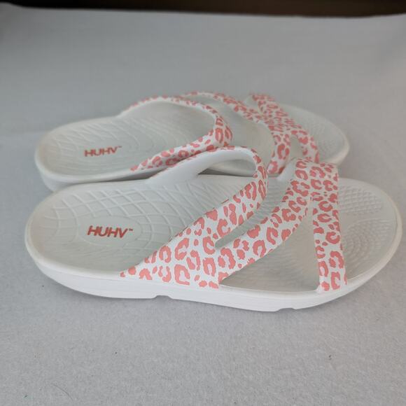 HUHV Women's Recovery Comfort Z Strap Slide - Rose Leopard Size 7 - Picture 3 of 7